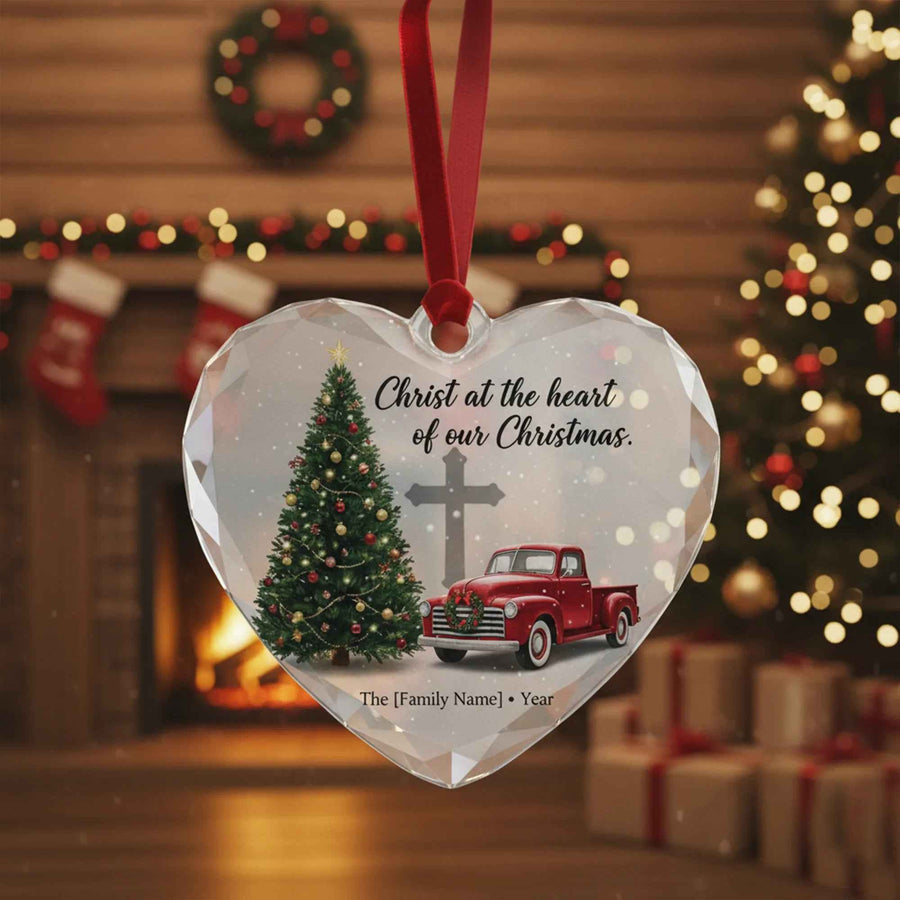 Christ At the Heart Glass Personalized Christmas Ornament