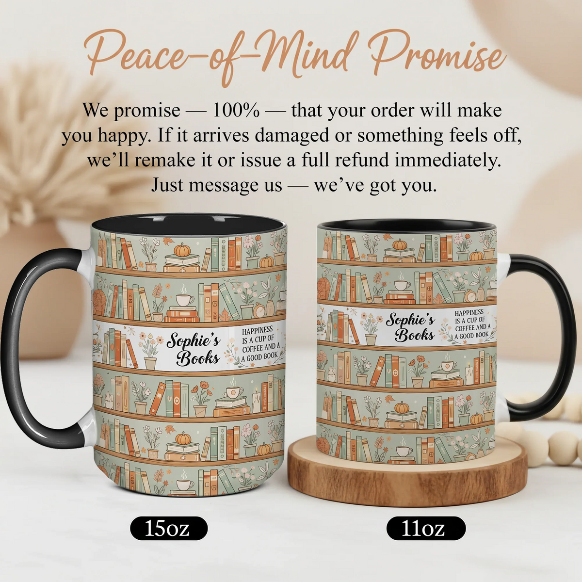 Happiness is a Cup of Coffee and a Good Book - Personalized Gift Mug - Faith In My Bag is a brand operated by Gemini Clothing LLC
