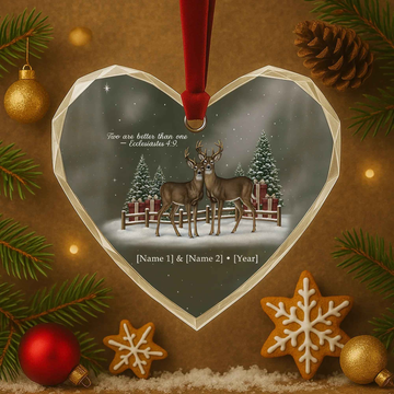 Deer Couple Heart Personalized Christmas Ornament
