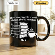 How Many Nights a Week Should You Be Reading - Personalized Gift Mug - Faith In My Bag is a brand operated by Gemini Clothing LLC