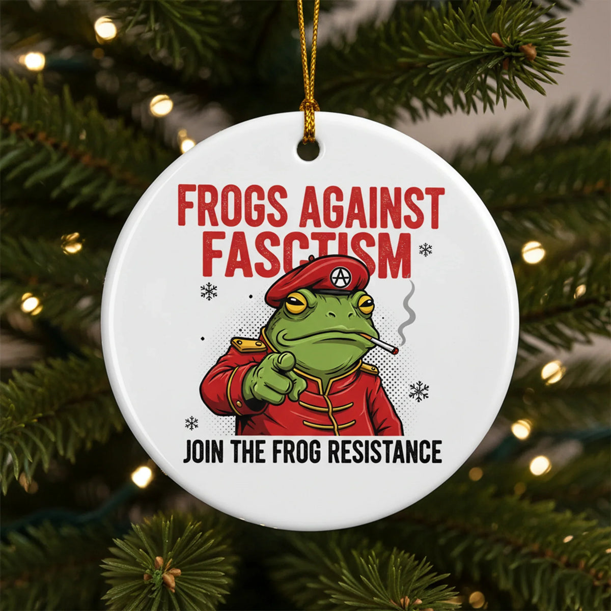 Frogs Against Fascism 2026 - Christmas Ornament - Faith In My Bag is a brand operated by Gemini Clothing LLC
