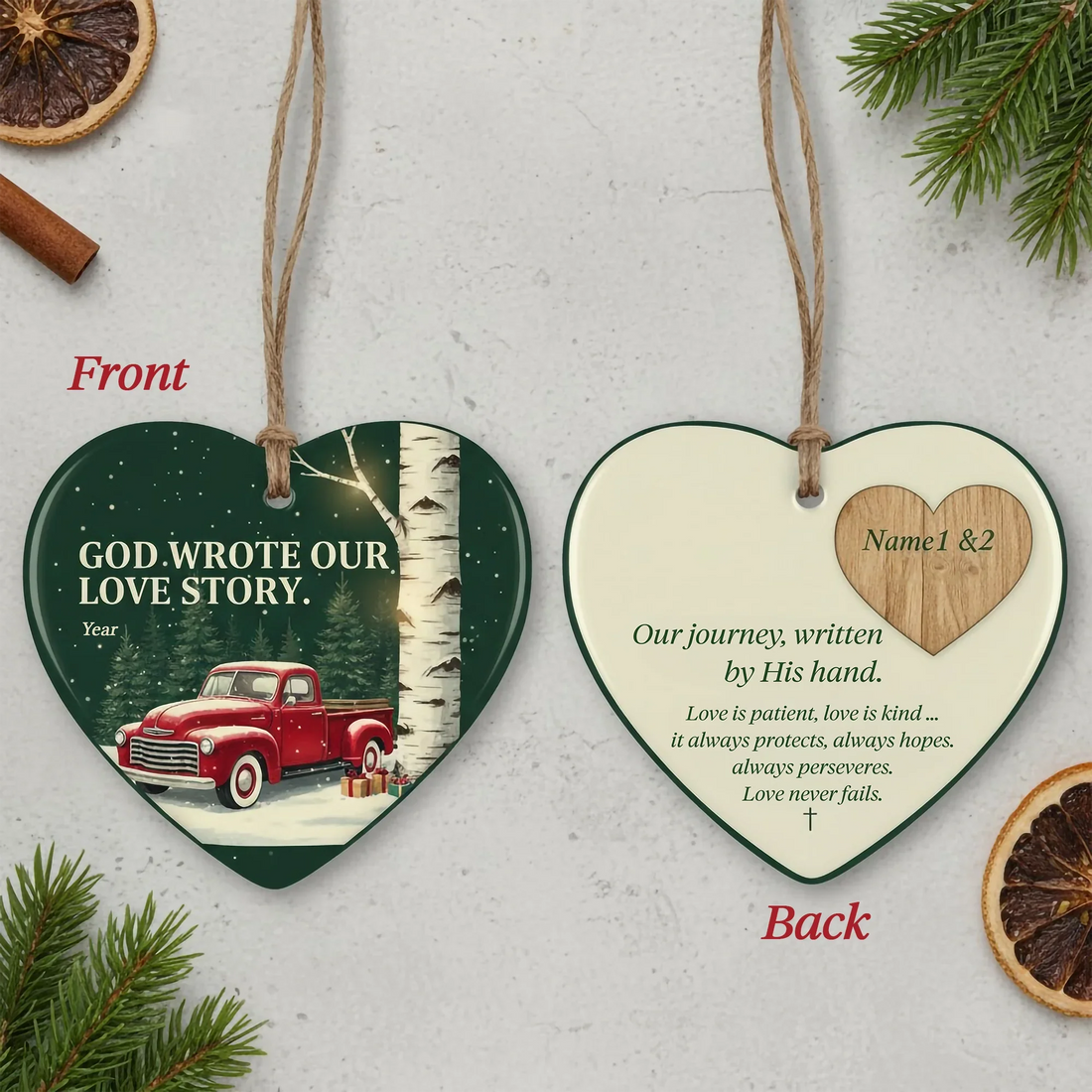 God Wrote Our Love Story Personalized Christmas Ornament - Faith In My Bag is a brand operated by Gemini Clothing LLC