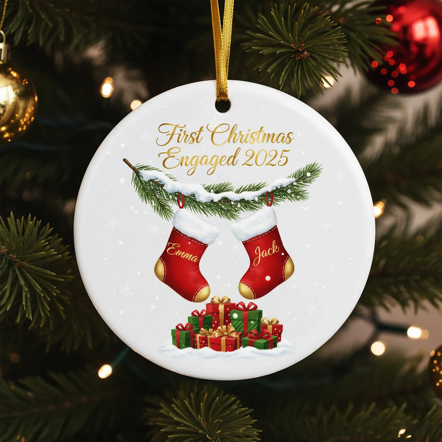 First Christmas Engaged 2025 2026 - Personalized Christmas Ornament - Faith In My Bag is a brand operated by Gemini Clothing LLC