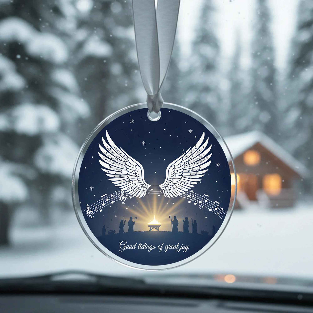 Angel Wings & Nativity Scene Christmas Ornament