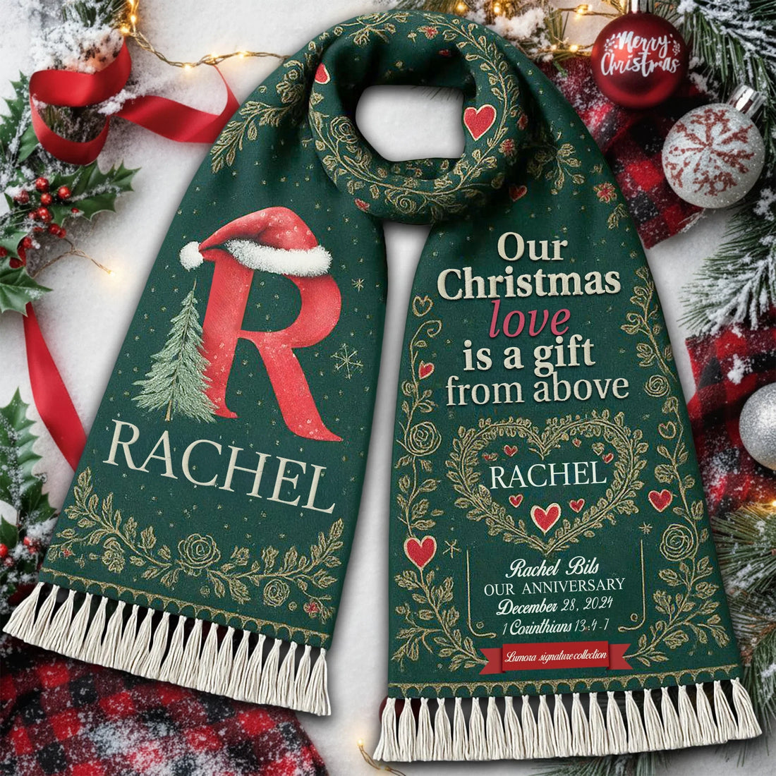 Christmas Scarf with Initial - Personalized Christian Gift - Faith In My Bag is a brand operated by Gemini Clothing LLC