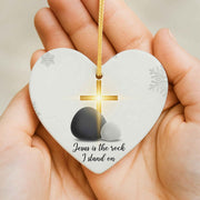 Jesus is the Rock I Stand On Heart Christmas Ornament