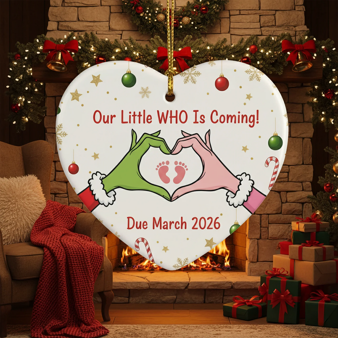 Our Little Who is Coming 2025 - Christmas Ornament - Faith In My Bag is a brand operated by Gemini Clothing LLC