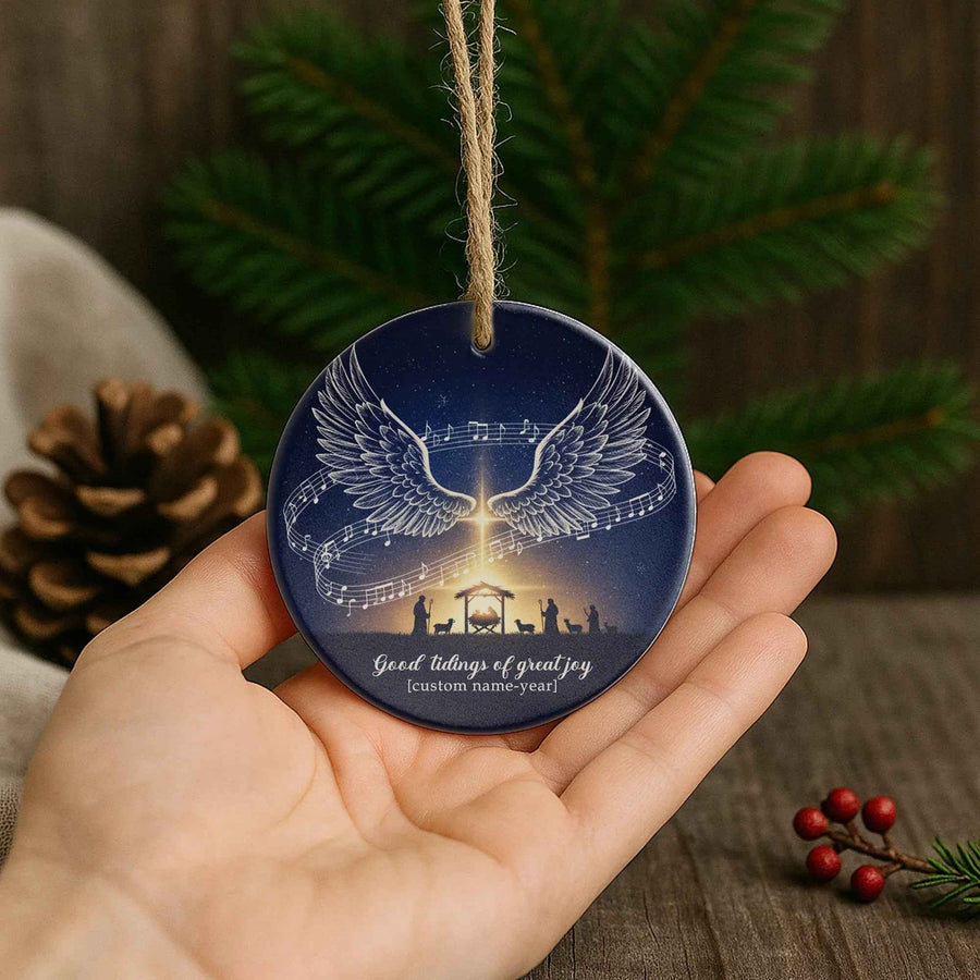 Good Tidings of Great Joy Nativity Scene Personalized Christmas Ornament