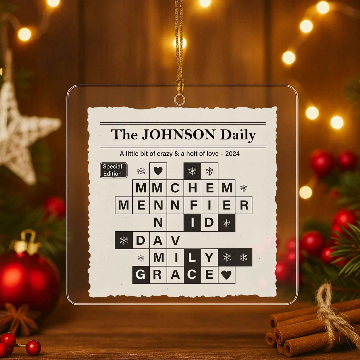 Family Crossword Personalized Christmas Ornament