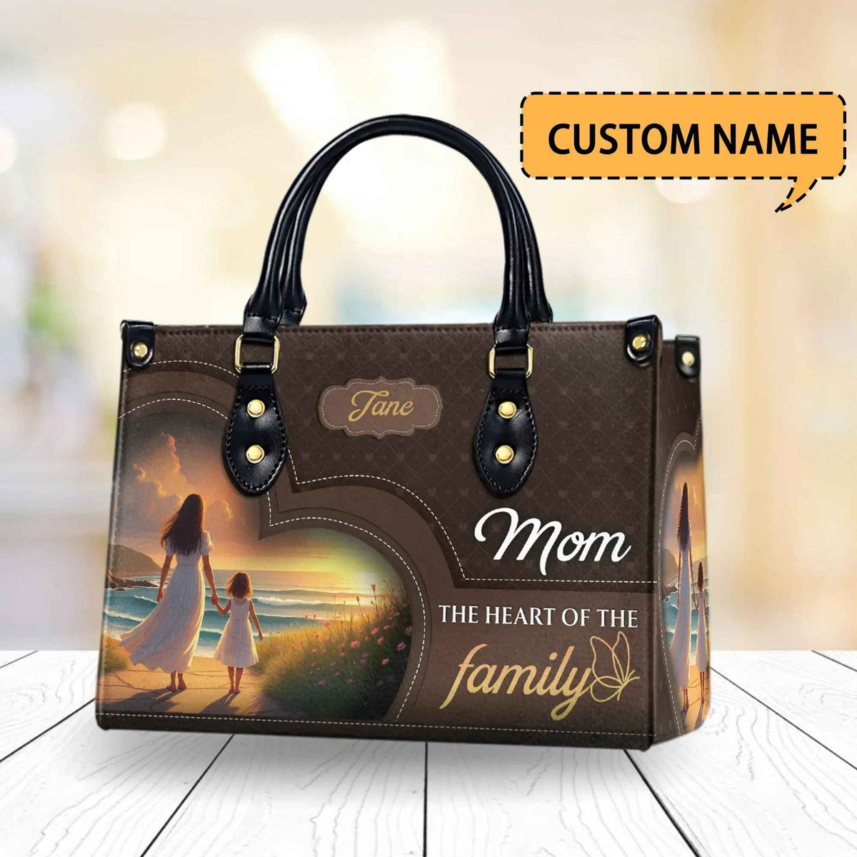 Mom, the Heart of the Family Personalized Christian Handbag