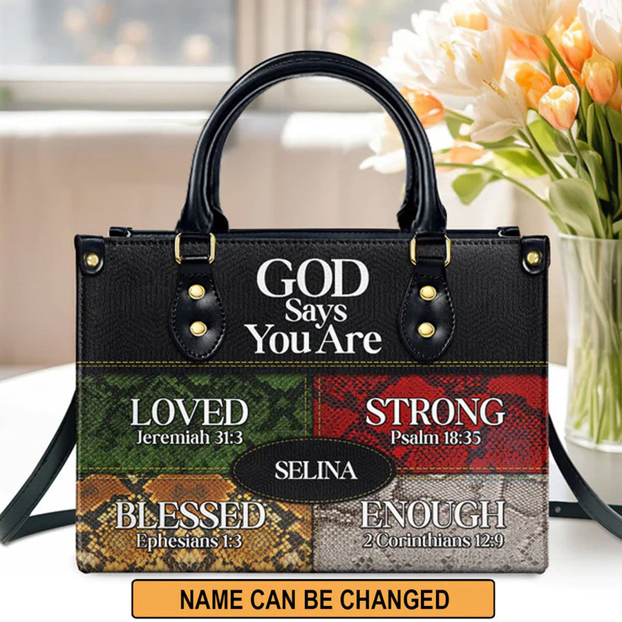 Christianartbag Handbags, God Says You Are Love Strong Blessed Enough Leather Bags, Personalized Bags, Gifts for Women, Christmas Gift, CABLTB09290723.