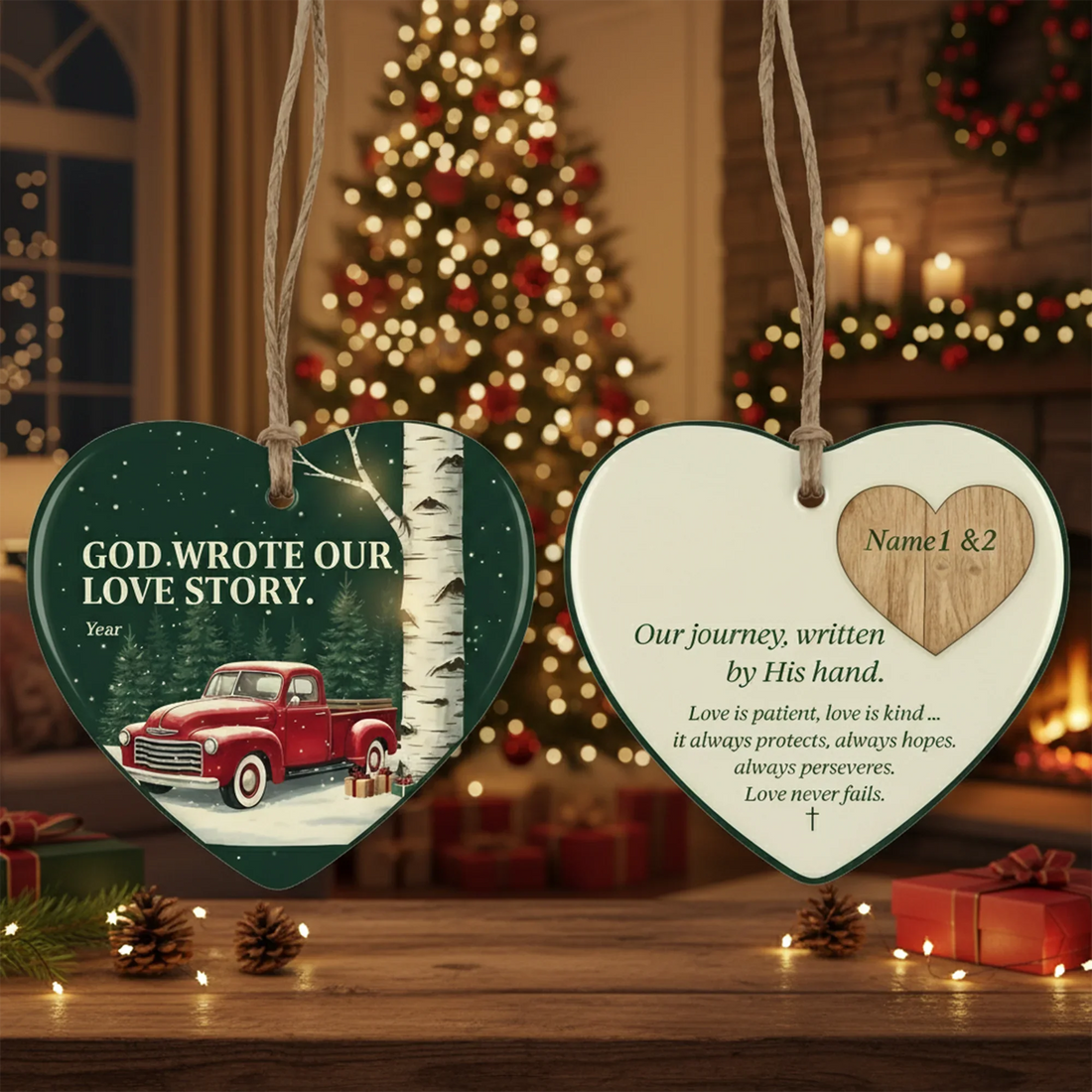 God Wrote Our Love Story Personalized Christmas Ornament - Faith In My Bag is a brand operated by Gemini Clothing LLC