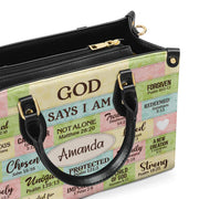 Personalized Christian Handbag - God Says I Am Leather Tote