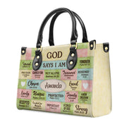 Personalized Christian Handbag - God Says I Am Leather Tote
