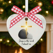Jesus is the Rock I Stand On Heart Christmas Ornament