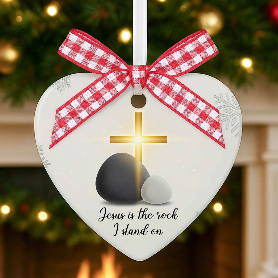 Jesus is the Rock I Stand On Heart Christmas Ornament