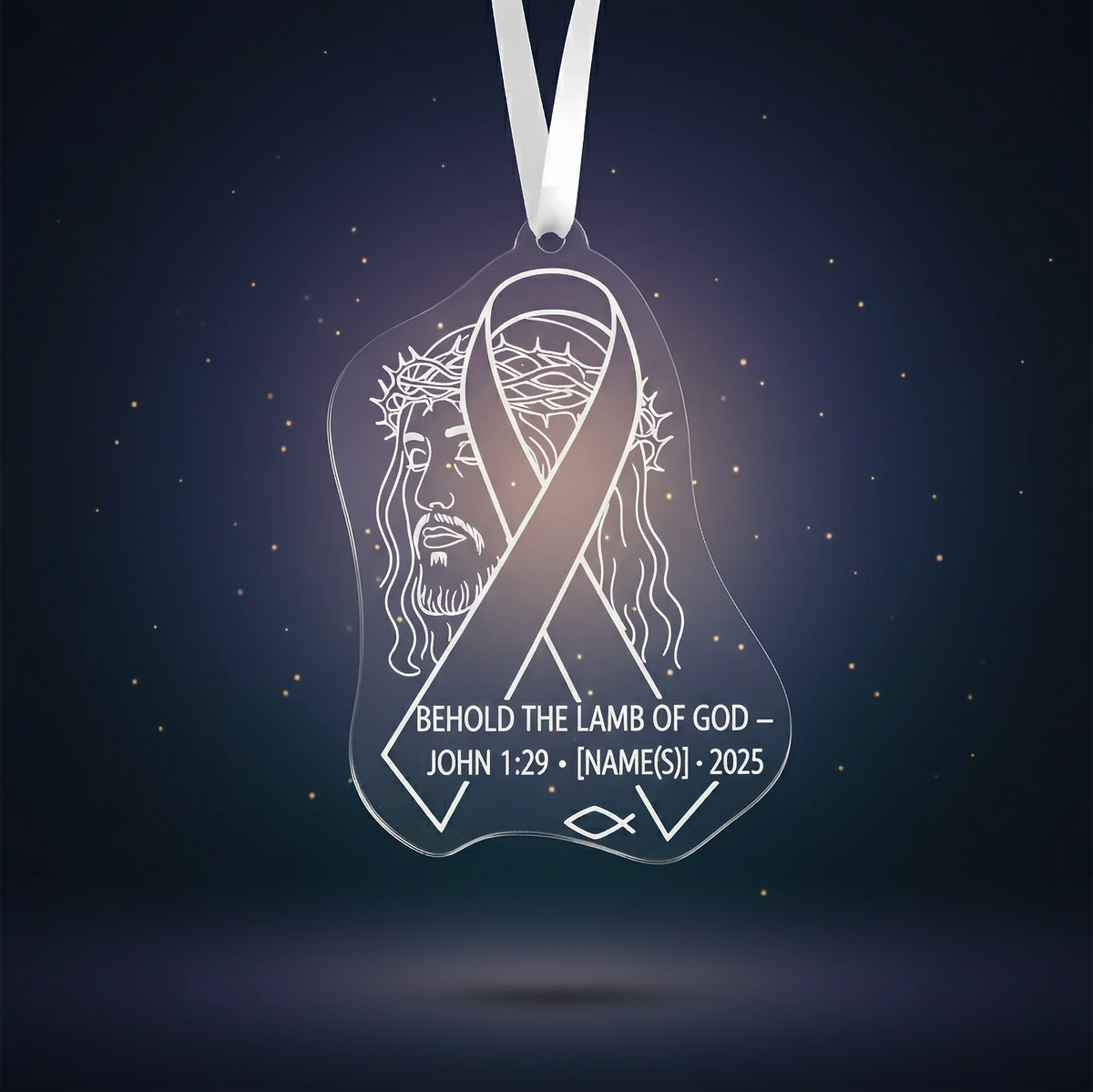 Jesus Ribbon Decor John 1:29 - Personalized Christmas Ornament - Faith In My Bag is a brand operated by Gemini Clothing LLC