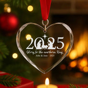 Nativity Scene Glass Heart 2025 Christmas Ornament