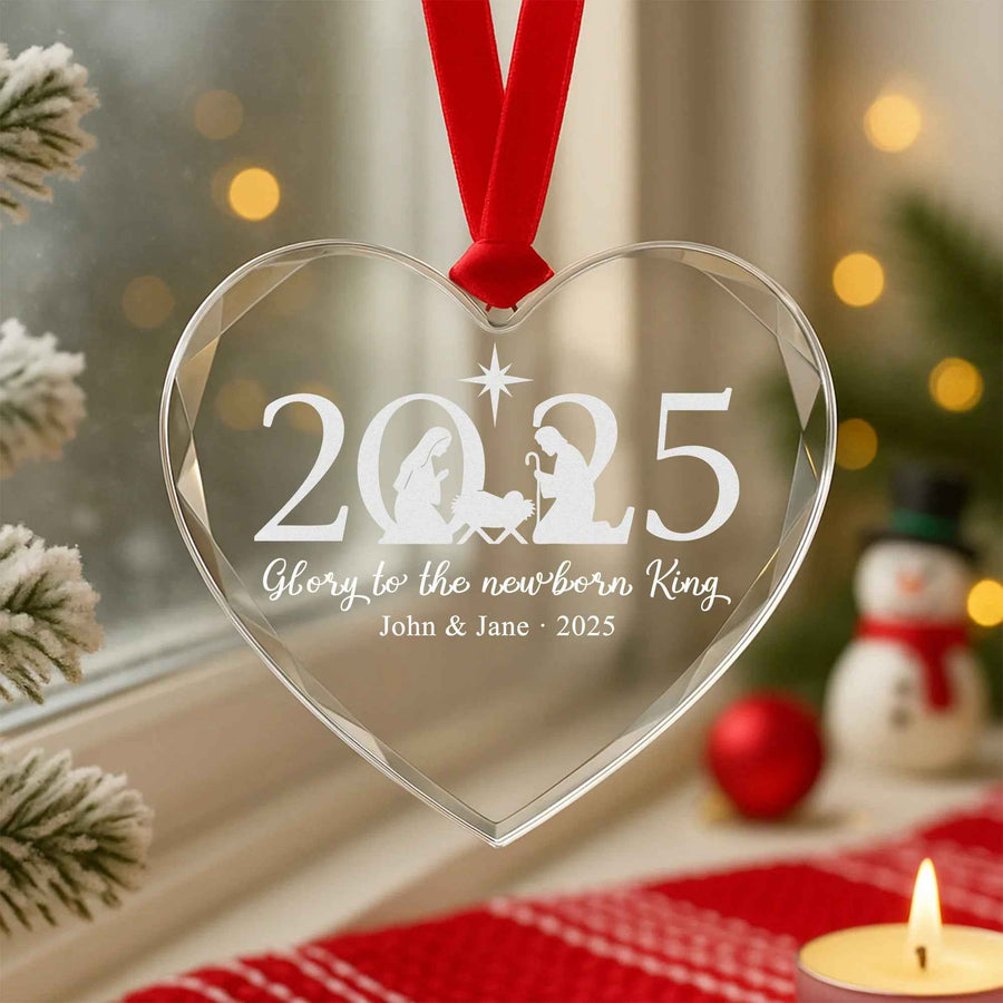 Nativity Scene Glass Heart 2025 Christmas Ornament