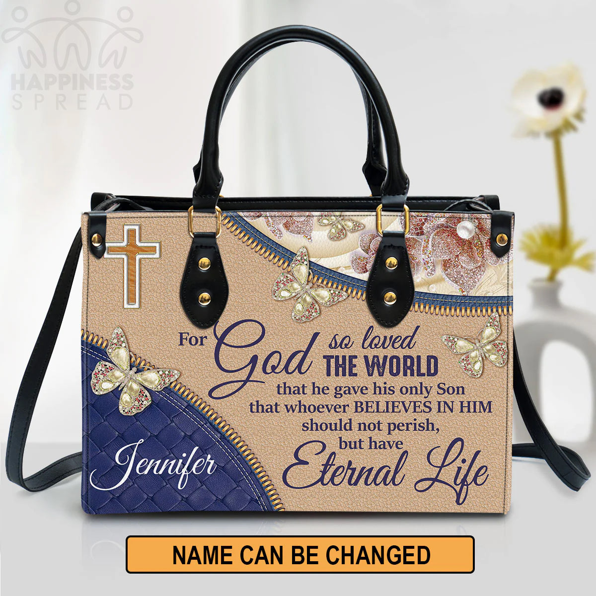 Christianart Handbag, Personalized Hand Bag, For God So Loved The World, Personalized Gifts, Gifts for Women.