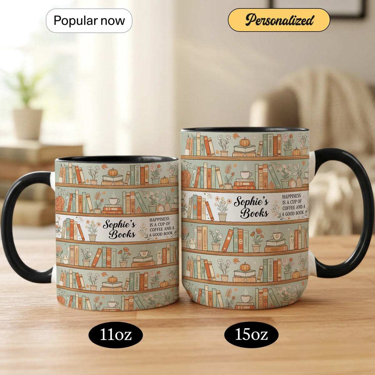 Happiness is a Cup of Coffee and a Good Book - Personalized Gift Mug - Faith In My Bag is a brand operated by Gemini Clothing LLC