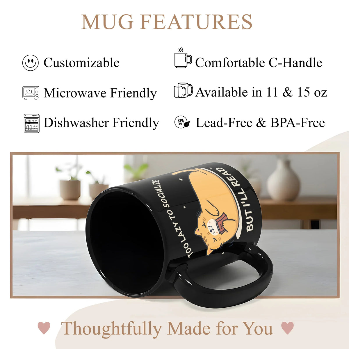 Too Lazy to Socialize Cat - Gift Mug - Faith In My Bag is a brand operated by Gemini Clothing LLC