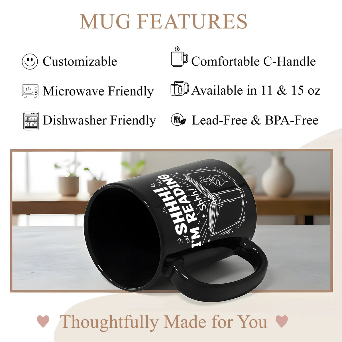 Shhh I'm Reading Coffee - Gift Mug - Faith In My Bag is a brand operated by Gemini Clothing LLC