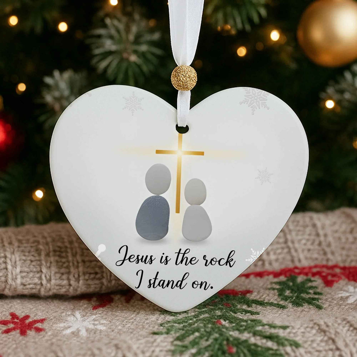 Jesus is the Rock I Stand On Christmas Ornament