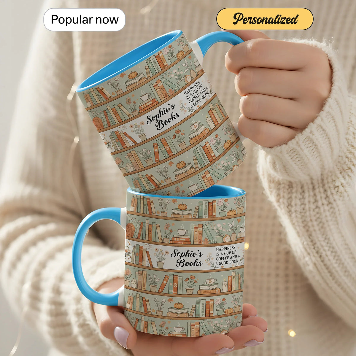 Happiness is a Cup of Coffee and a Good Book - Personalized Gift Mug - Faith In My Bag is a brand operated by Gemini Clothing LLC