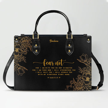 Personalized Leather Handbag Black with Bible Verse – Christian Gifts – Custom Christian Purse by CHRISTIANARTBAG