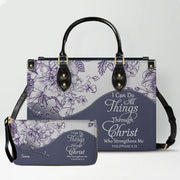 Christian Personalized Leather Handbag Flower for Women – Custom Name & Scripture | CHRISTIANARTBAG CAB031326