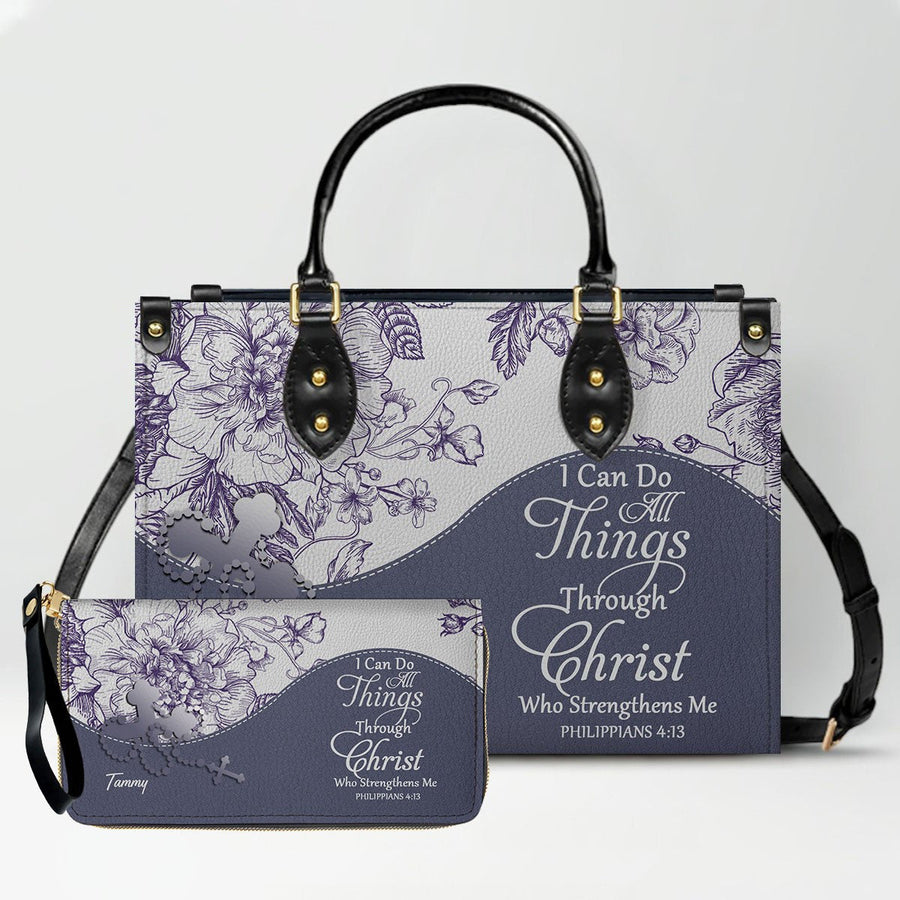 Christian Personalized Leather Handbag Flower for Women – Custom Name & Scripture | CHRISTIANARTBAG CAB031326