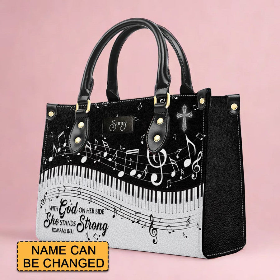 Christianartbag Handbags, With God on her side, she stands strong Romans 8 31, Handbag Design, Monogram Leather Handbag, Gifts for Women, CABLTB0122225