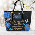 She Who Kneels Before God Romans 8 31 Personalized Christian Handbag - Faith In My Bag is a brand operated by Gemini Clothing LLC