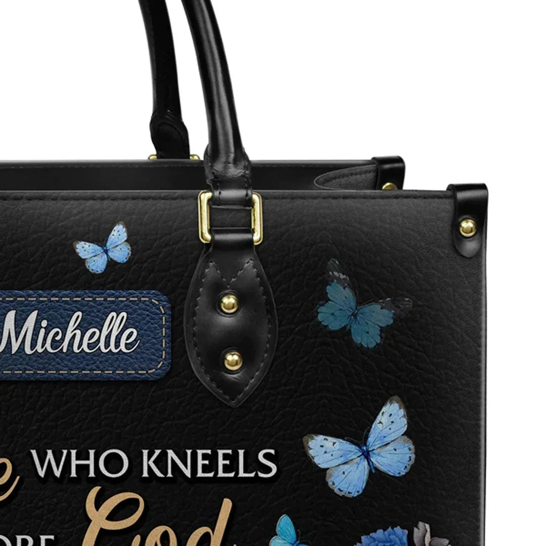 She Who Kneels Before God Romans 8 31 Personalized Christian Handbag - Faith In My Bag is a brand operated by Gemini Clothing LLC