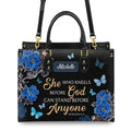 She Who Kneels Before God Romans 8 31 Personalized Christian Handbag - Faith In My Bag is a brand operated by Gemini Clothing LLC