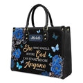 She Who Kneels Before God Romans 8 31 Personalized Christian Handbag - Faith In My Bag is a brand operated by Gemini Clothing LLC