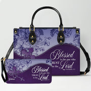 Personalized Christian Leather Handbag and Long Wallet Set – Custom Name, Faith-Inspired Gift for Women