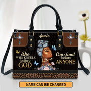 Christianart Designer Handbags, She Who Kneels Before God Can Stand Before Anyone, Personalized Gifts, Gifts for Women.
