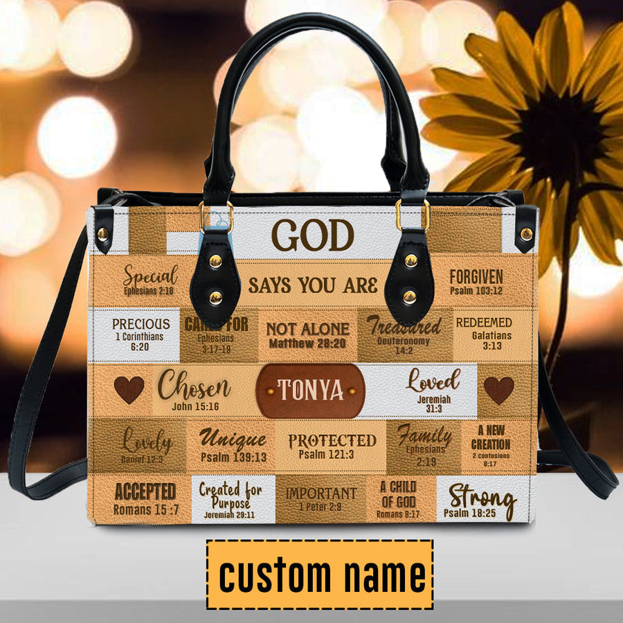 Personalized Christian Handbag - God Says I Am Leather Tote