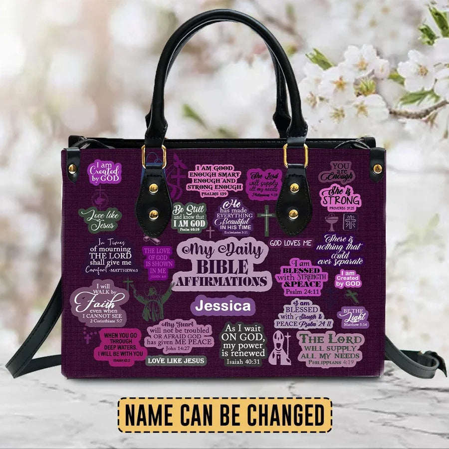 My Daily Bible Affirmations Purple - Personalized Christian Handbag - Faith In My Bag is a brand operated by Gemini Clothing LLC