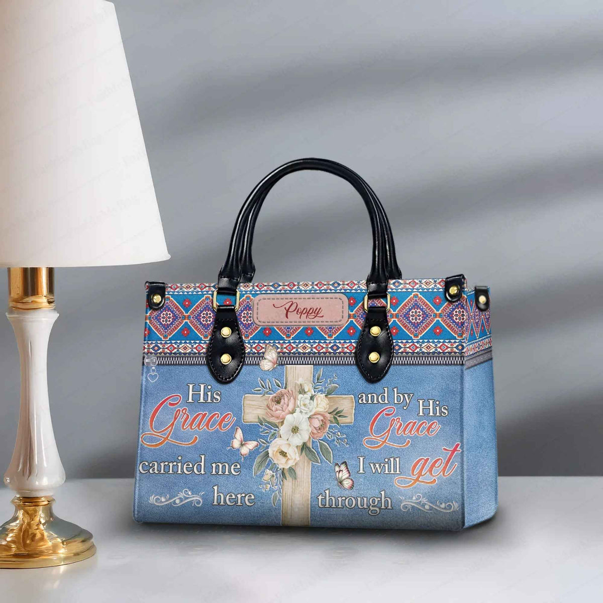 His Grace Carried Me - Personalized Christian Handbag