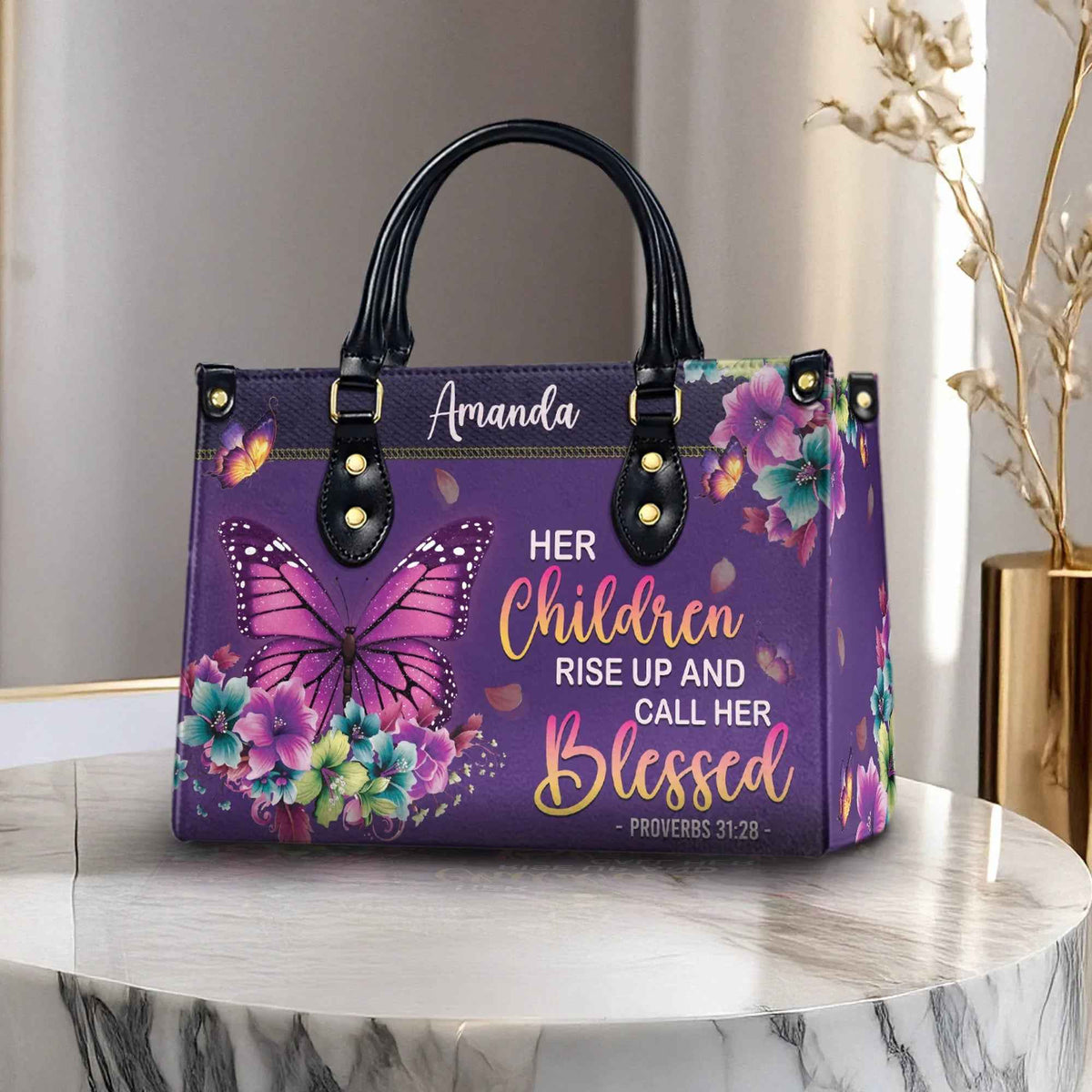 Her Children Rise Up and Call Her Blessed Personalized Christian Handbag