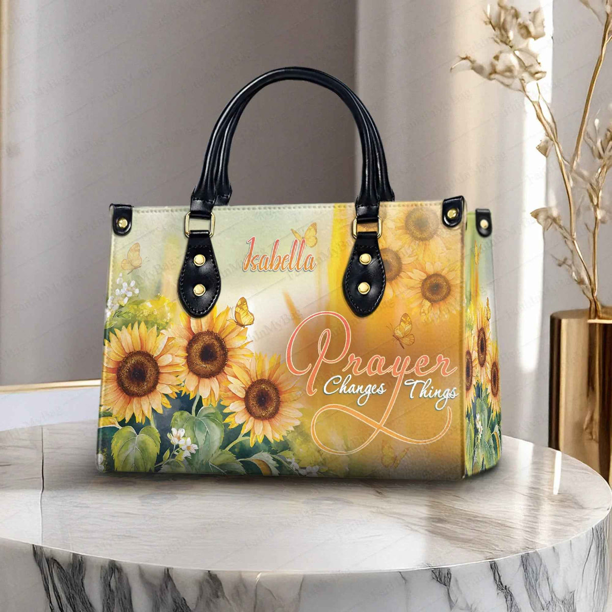 Prayer Changes Things Sunflower Personalized Christian Handbag