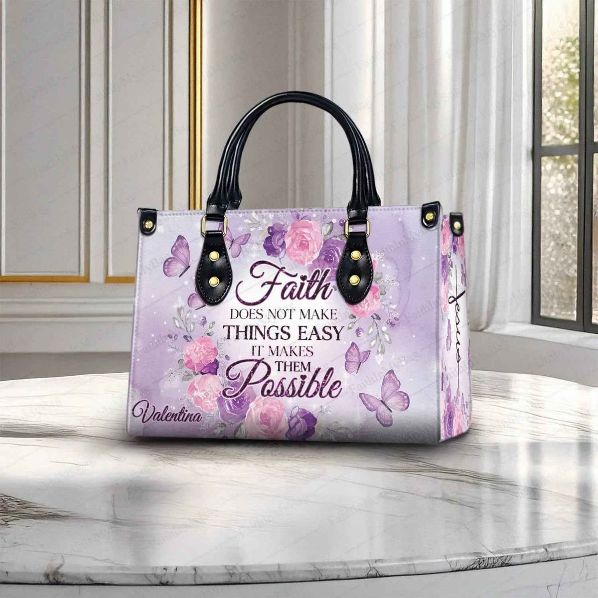 Butterfly Floral Personalized Christian Handbag
