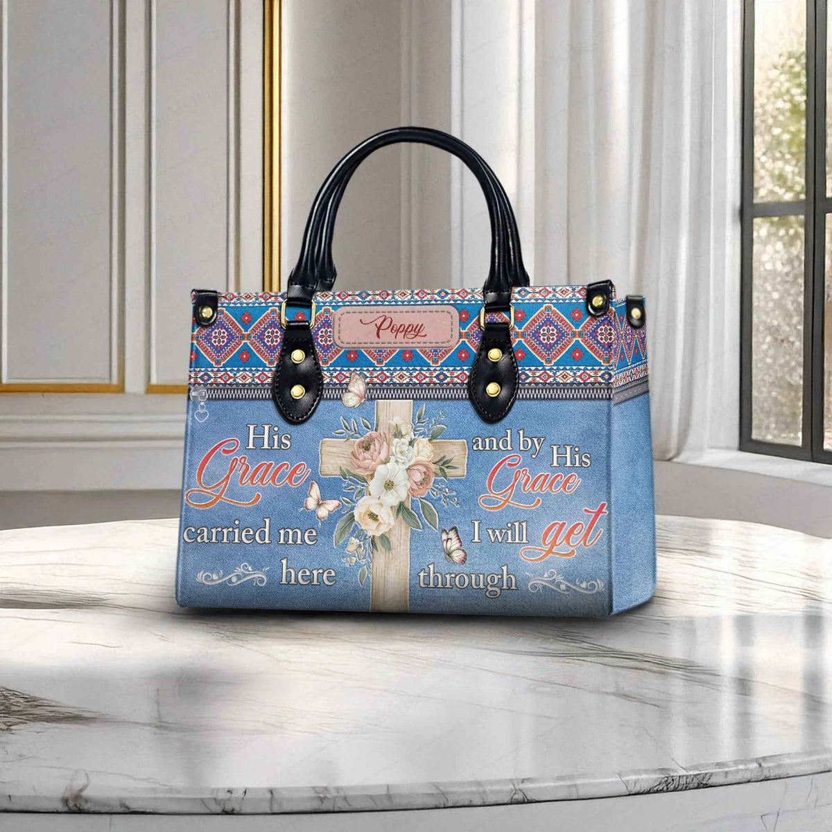 His Grace Carried Me - Personalized Christian Handbag