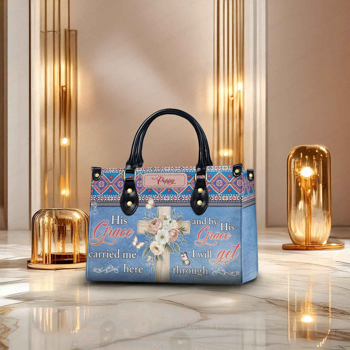 His Grace Carried Me - Personalized Christian Handbag