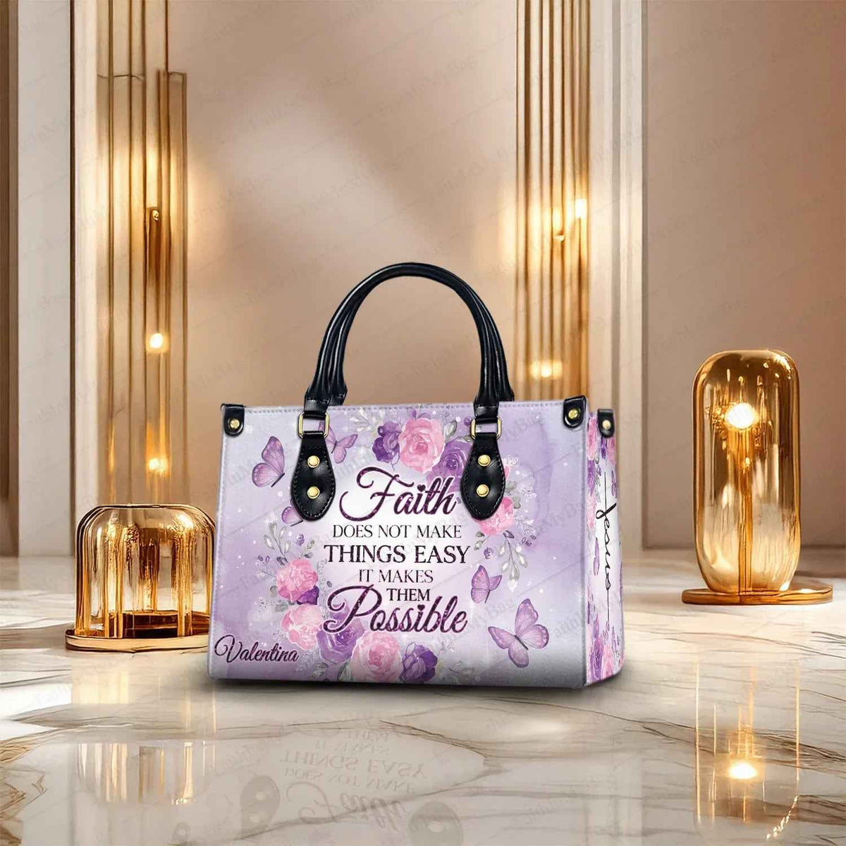 Butterfly Floral Personalized Christian Handbag