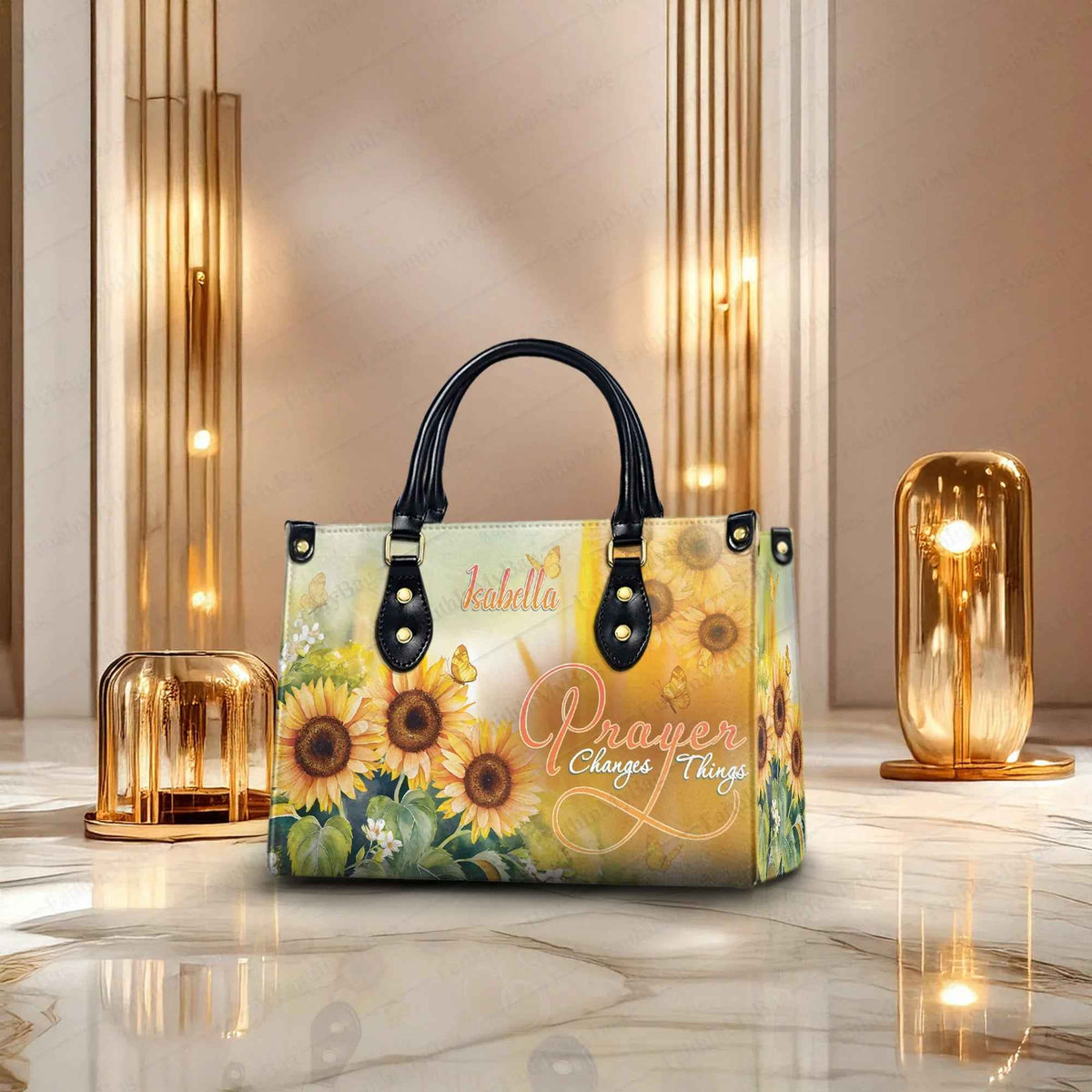 Prayer Changes Things Sunflower Personalized Christian Handbag