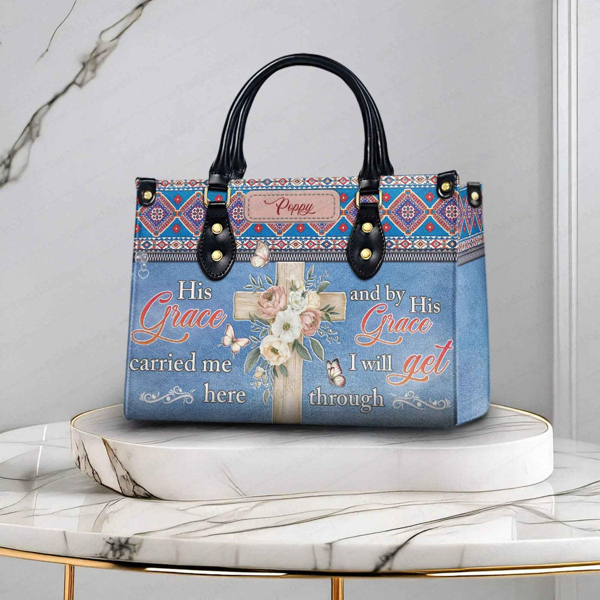 His Grace Carried Me - Personalized Christian Handbag